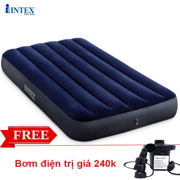 ĐỆM HƠI INTEX TẶNG 1 BƠM ĐIỆN + 1 GỐI + 1 BỘ VÁ