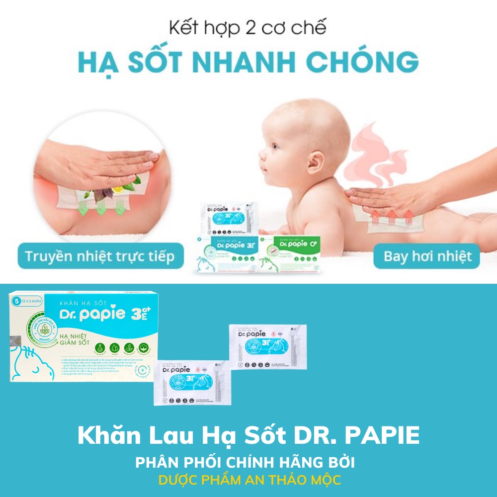 Khăn lau hạ sốt Dr Papie cho bé từ 3 tháng tuổi hạ nhiệt giảm sốt làm mát da ngừa côn trùng đốt