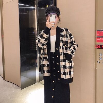 Áo Cadigan Len Kẻ Ô Fom rộng | BigBuy360 - bigbuy360.vn