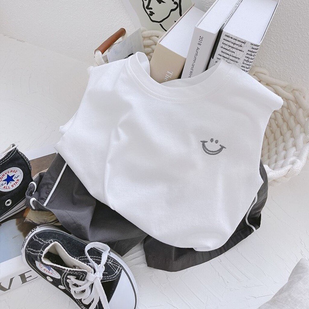 Đồ Bộ Bé Trai Sát Nách Thêu Miệng Cười Chất cotton cao cấp, Quần Áo Hè Cho Bé Từ 7-28kg - MINKY BABY