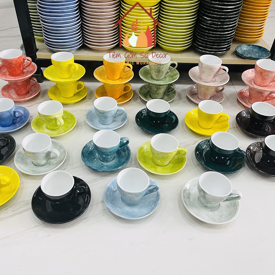 Ly sứ men vân đá Bát Tràng chính hãng, ly tách uống cafe, cốc sứ espresso, cốc sứ uống trà 90ml, nhiều màu lựa chọn