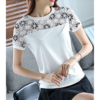Áo kiểu phối ren tay ngắn bo eo