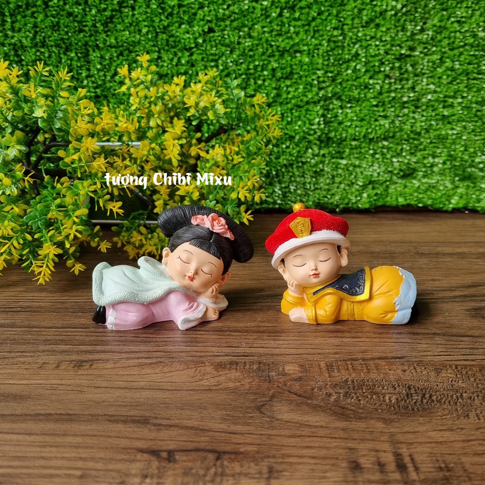 Bộ 02 tượng chibi Vua - Hậu nằm ngủ