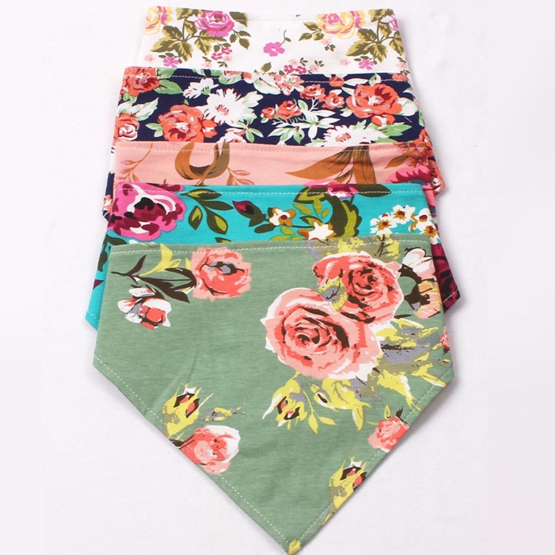 Set 2 Yếm Ăn Cotton Mềm Mại In Họa Tiết Hoa Kèm Băng Đô Dành Cho Em Bé