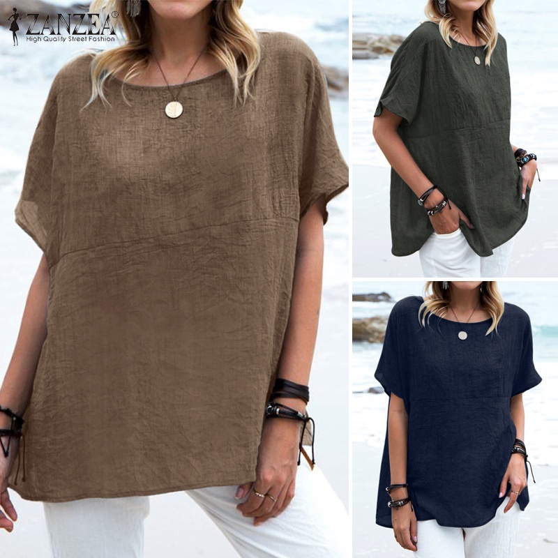 Zanzea Áo Sơ Mi Cotton Màu Trơn Phong Cách Châu Âu Thời Trang Đi Biển Cho Nữ