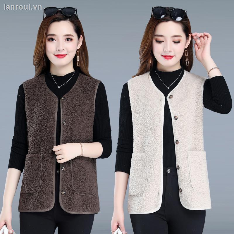 Áo Khoác Lông Cừu Không Tay Dáng Ngắn Thời Trang Thu Đông Phong Cách Hàn Quốc Cho Nữ Trung Niên