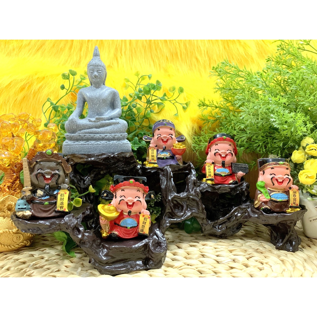 Phật Thích Ca cùng Ngũ Công Thần Tài tọa Đế 6 chân ( Hình Thật )