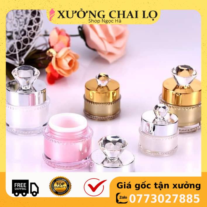 Hũ Chiết Mỹ Phẩm ❤ GIÁ RẺ NHẤT ❤ Hủ Đựng Kem Face Cao Cấp Hột Xoàn 5g,15g vàng, bạc , phụ kiện du lịch