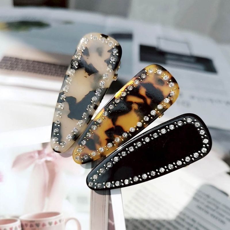 Kẹp Tóc Mỏ Vịt Hình Giọt Nước Họa Tiết Da Báo Kiểu Vintage Hàn Quốc