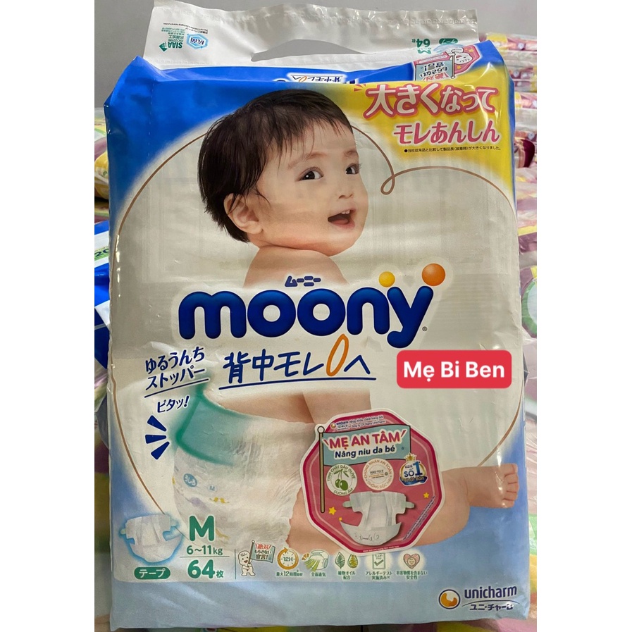 TÃ BỈM DÁN/QUẦN MOONY ĐỦ SIZE NB90/S84/M58/M64/L44/XL38/XXL26 MIẾNG - HÀNG NHẬP KHẨU CHÍNH HÃNG