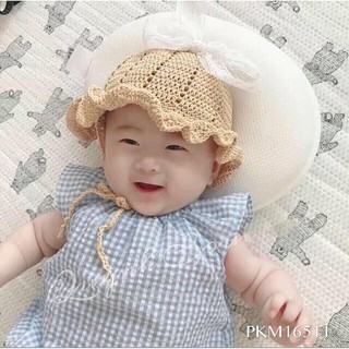 Mũ cói cho bé nơ trắng - có hình thật