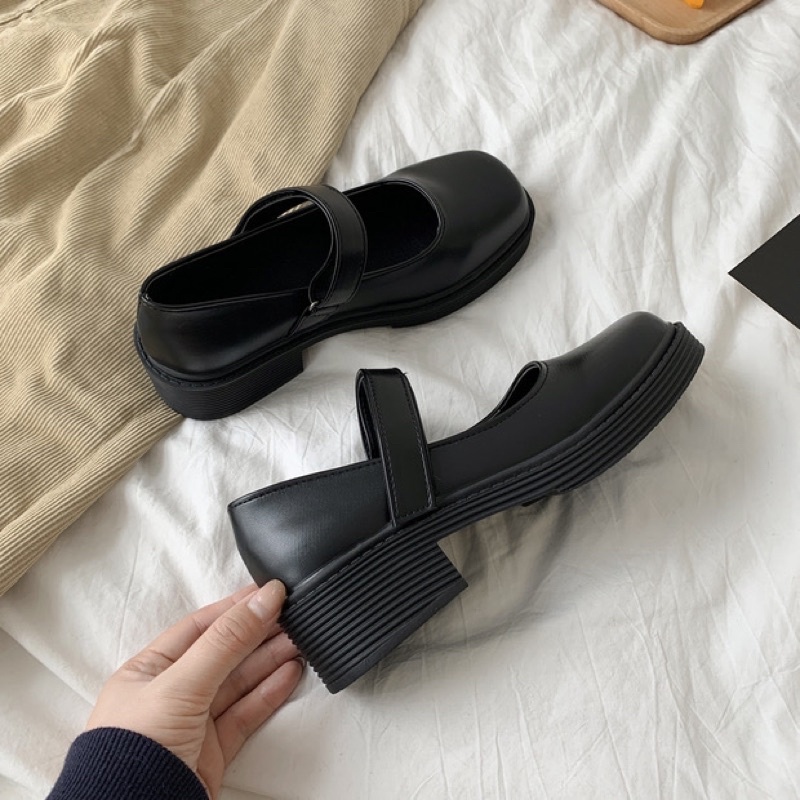 Giày búp bê có quai mũi vuông Mary Jane vintage học sinh Yannie Lolita