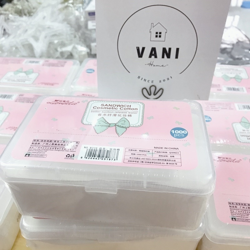 Bông tẩy trang cao cấp Laneila miếng có vỏ hộp xinh xắn - Hộp bông tẩy trang, toner lau mặt