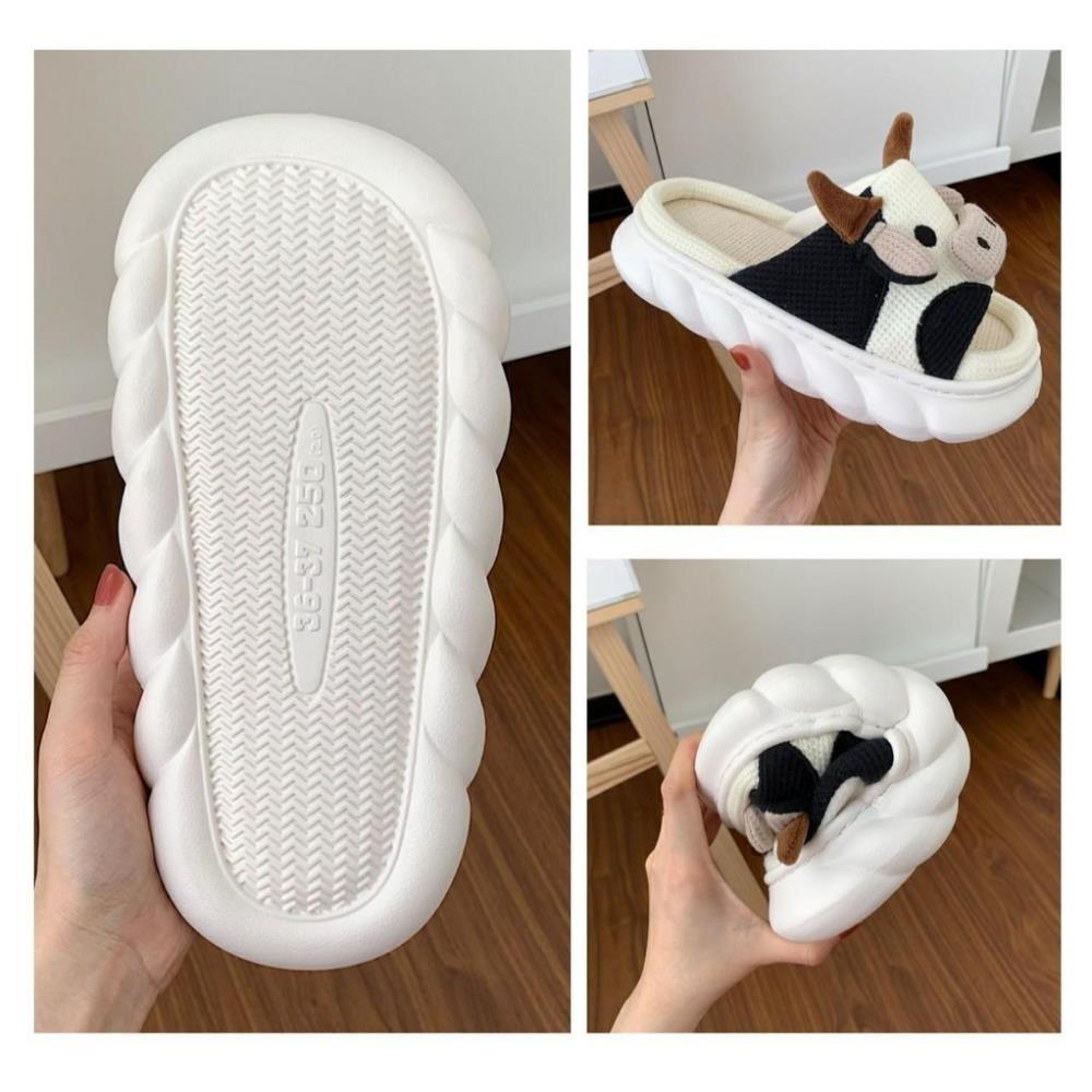 Dép bông ếch xanh,bò sữa đi trong nhà chât liệu len vải đế eva êm ái độn 3,5-4cm hàng Xixitiao [lustore.offical]