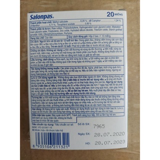 [mã IC0915 giảm 100%] MIẾNG DÁN GIẢM ĐAU SALONPAS ( GÓI 10 MIẾNG HỘP 20 MIẾNG)