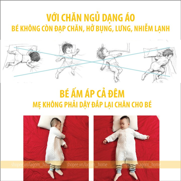 Túi Ngủ Cho Bé Cotton Trần Bông Ấm Áp, Dạng Áo (Video + Ảnh Thật) | BigBuy360 - bigbuy360.vn