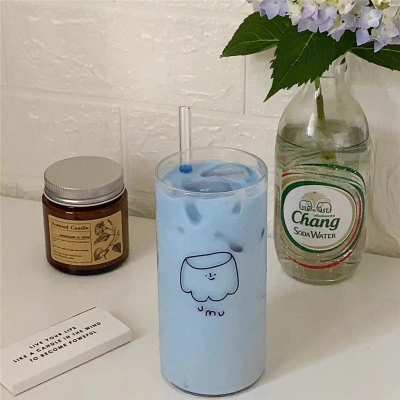 Bình nước thủy tinh họa tiết hoạt hình đáng yêu dung tích 400ML