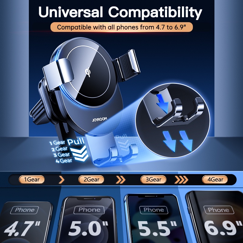 Joyroom Bộ sạc không dây 15W cho ô tô Giá đỡ điện thoại trên ô tô gắn lỗ thông minh Bộ sạc không dây nhanh hồng ngoại thông minh cho iPhone Xiaomi Samsng OPPO VIVO