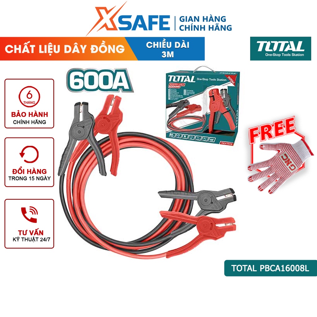 Dây cáp sạc bình ắc quy TOTAL PBCA16008L Dòng điện định mức 600AMP Kích thước kẹp 18x11cm - Chính hãng