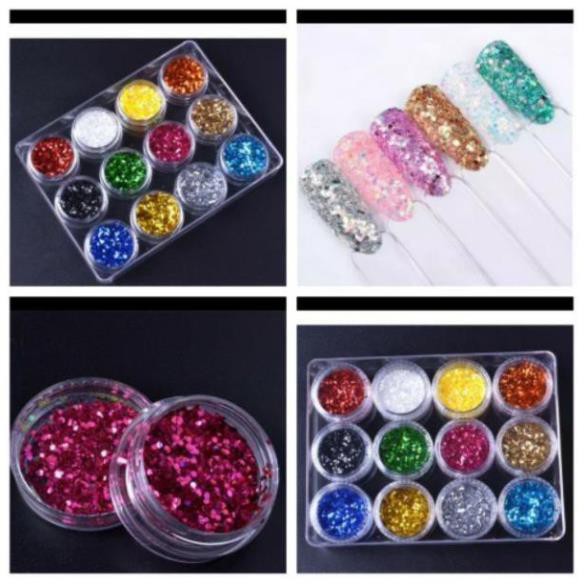 Nhũ hạt to 12 ô gắn móng Set nhũ
