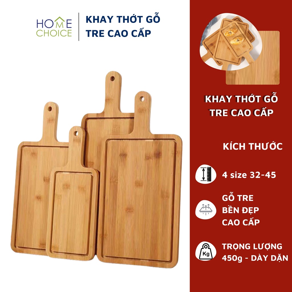 Khay Thớt Gỗ Tre Tự Nhiên Đựng Đồ Ăn Khô Đủ Size Dày Dặn An Toàn, Thớt Vuông Phong Cách Nhật Bản - Home Choice