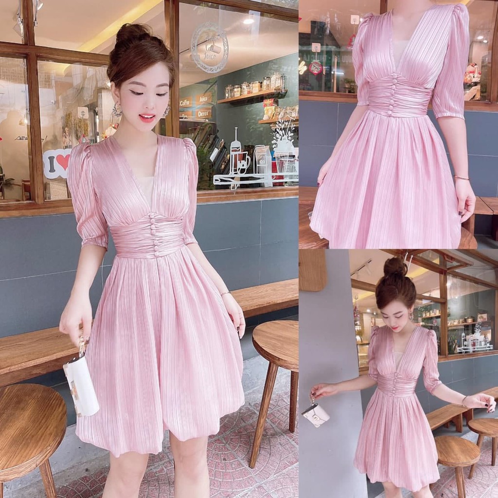 Đầm thiết kế dáng xòe tay lỡ cổ tim V1842 ADELASHOP [Kèm ảnh thật]