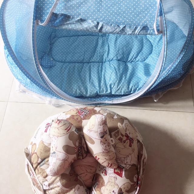 Màn chụp chống muỗi cho bé, Nệm mùng di động cỡ đại có nhạc cho bé, Mùng nôi di động chống muỗi có nhạc cho bé.gối chữc