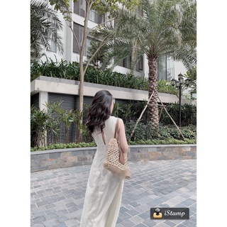 Đầm sát nách phối ren ngực màu be