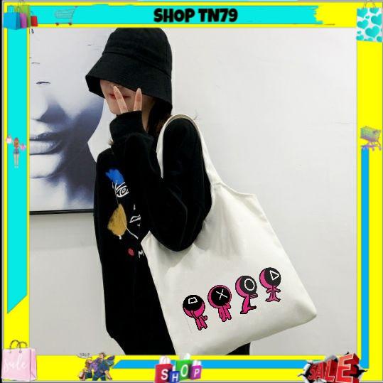 Túi tote vải canvas đeo vai rẻ đẹp phong cách Hàn Quốc đi học , đi chơi kute M-1