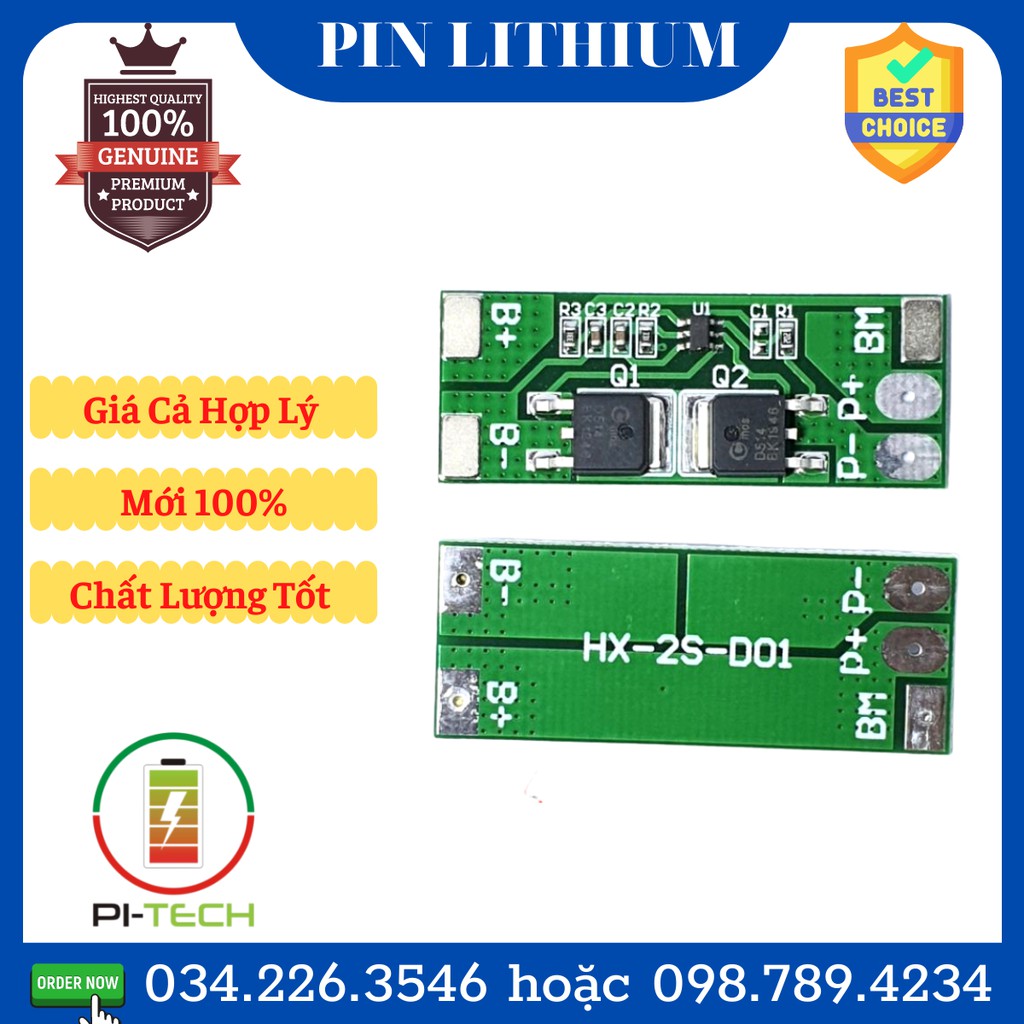 Mạch 2S 7.3V-10A, Sạc Và Bảo Vệ Pin Sắt