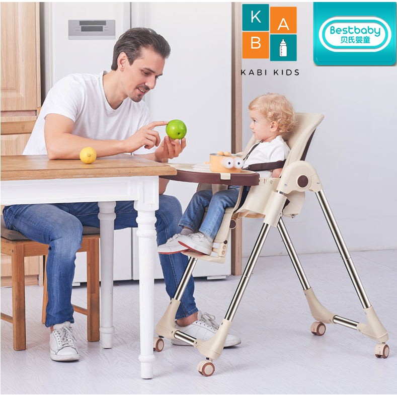 Ghế ăn dặm cao cấp BestBaby bánh xe 360 độ bằng da, nâng hạ độ cao, Nằm Ngả Có Thể Gấp Gọn cho trẻ từ 6 tháng - 6 tuổi