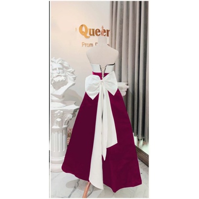 Đầm váy xòe công chúa dự tiệc cúp ngực phối màu đính nơ lưng