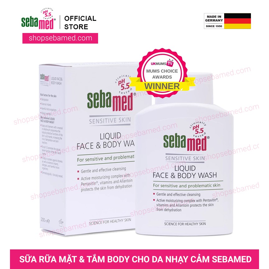 Sữa rửa mặt và tắm toàn thân da nhạy cảm Sebamed pH5.5 200ml