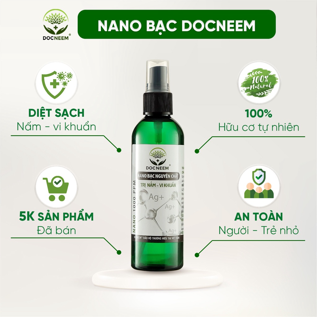 Nano bạc DOCNEEM phòng và trị vi khuẩn, nấm bệnh cho cây hoa lan, hoa hồng, cây cảnh, rau, thủy sản, chính hãng 100ml