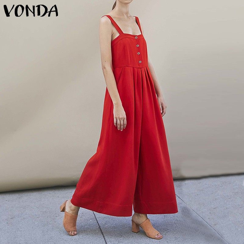 Jumpsuit VONDA Hai Dây Ống Rộng Màu Trơn Cho Nữ