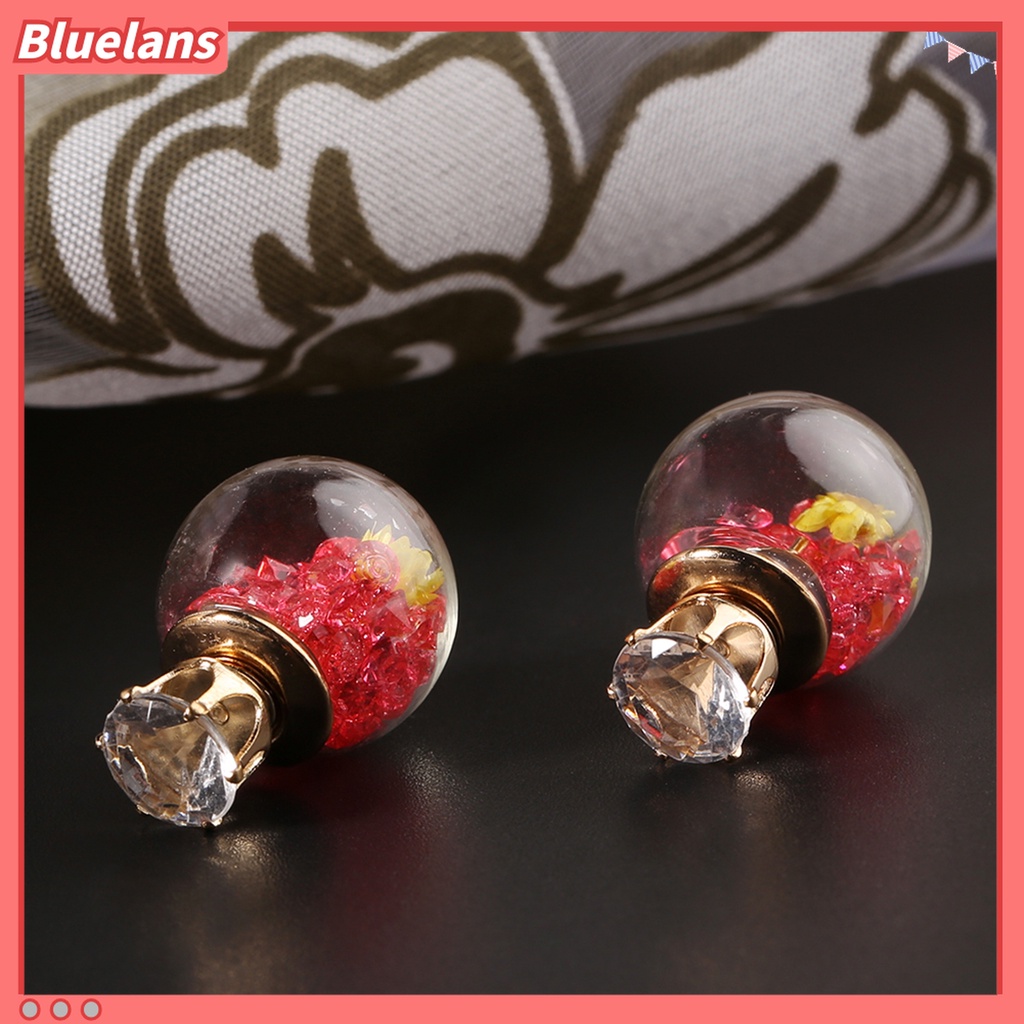 Đôi bông tai hình hoa phối đính đá thời trang cho nữ