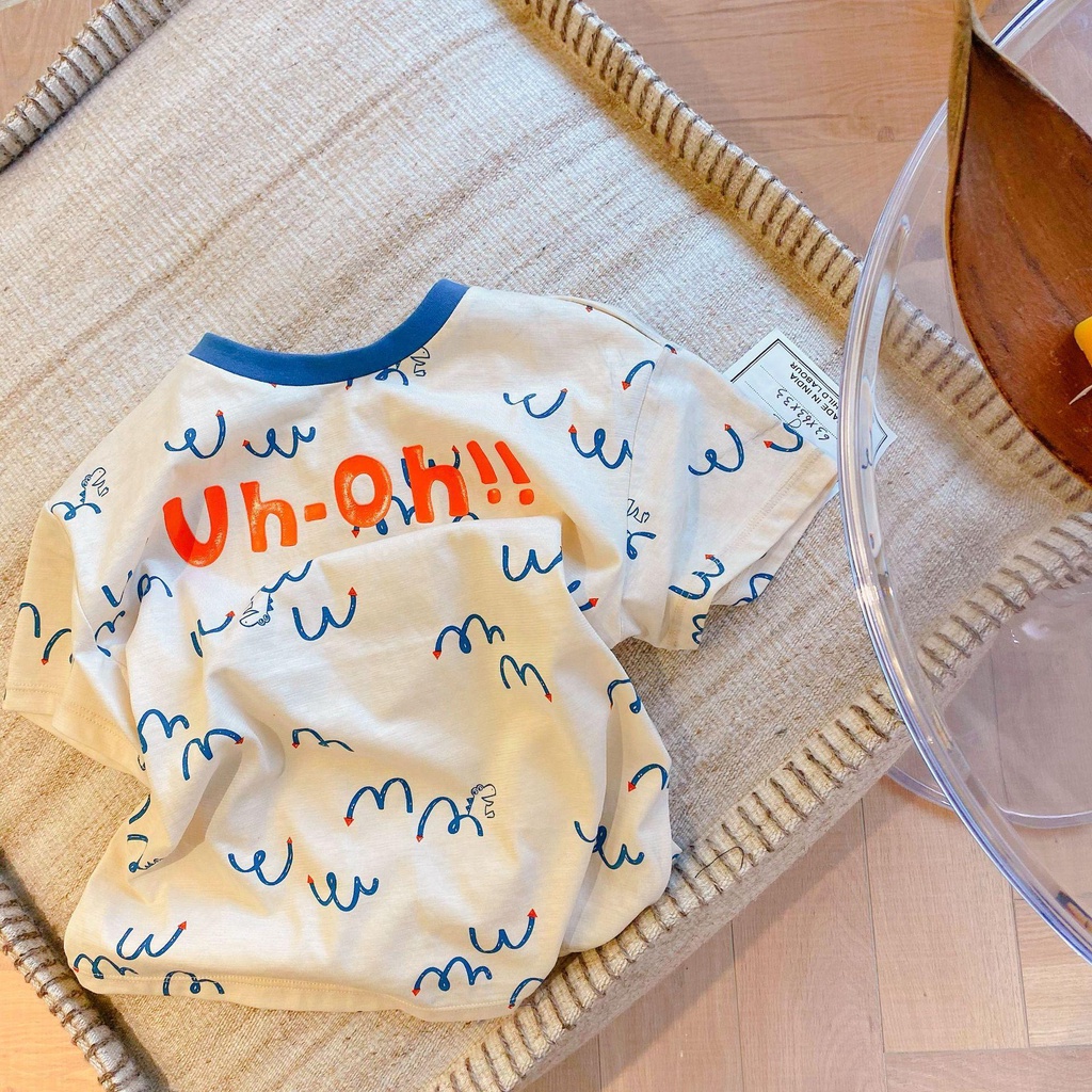 Áo Thun Tay Ngắn In Chữ Bằng Vải Cotton Phong Cách Hàn Quốc Nhật Bản Dễ Thương Thời Trang Mùa Hè 2022 Dành Cho Bé Trai Và Bé Gái