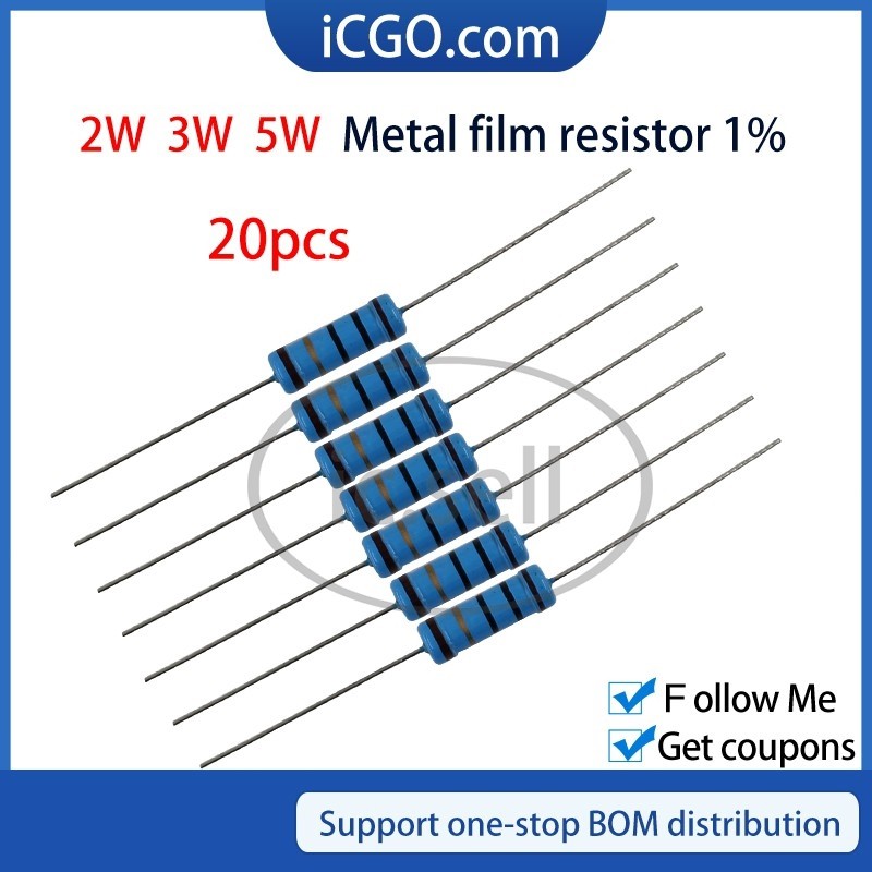 20 Chiếc Điện Trở Màng Kim Loại 1% 2W 3W 5W 62K 68K 75K 82K 91K 100K 120K 150K Ohm