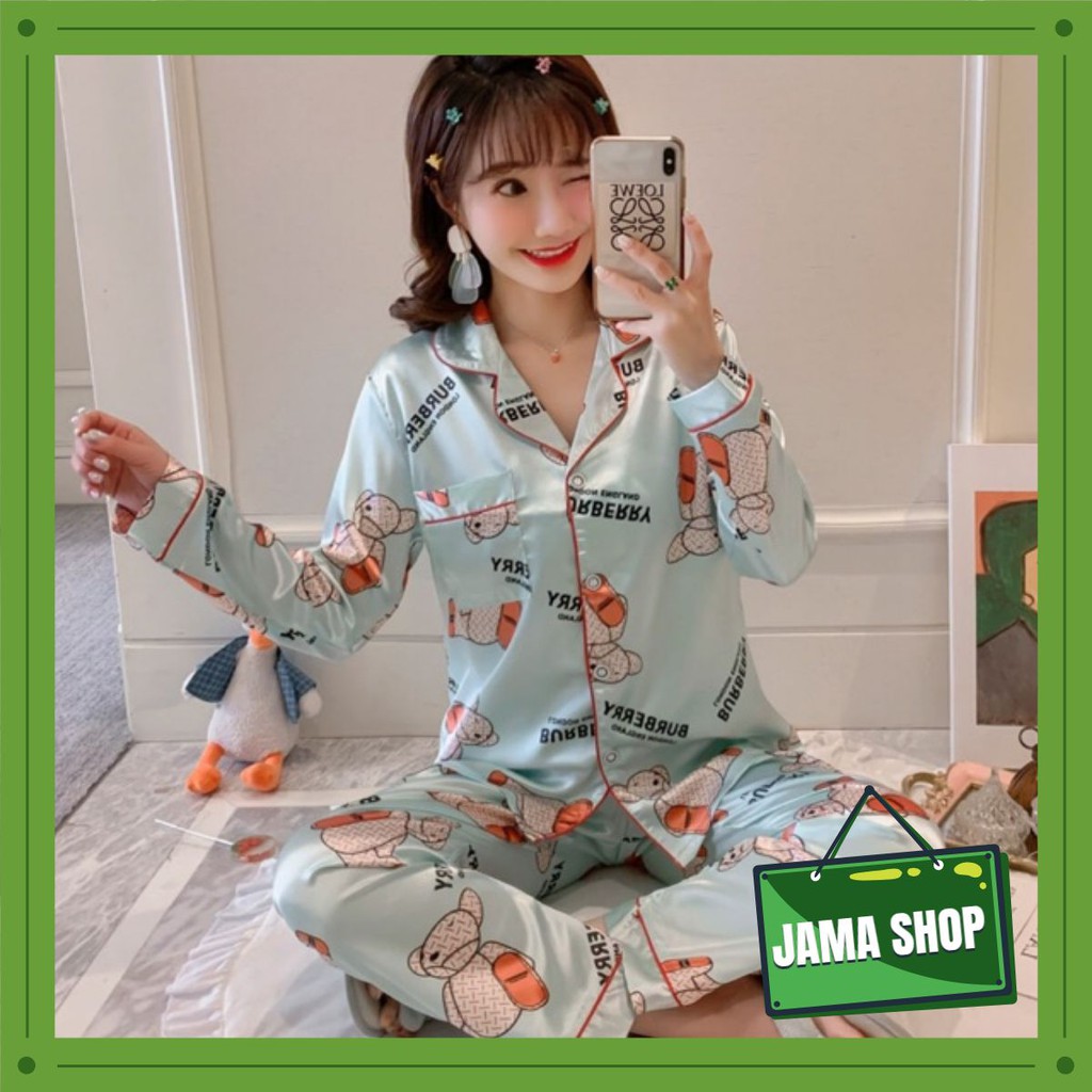 Bộ pijama nữ dài tay thu đông chất liệu lụa băng mềm mịn