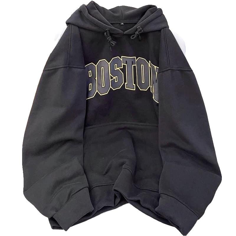 Áo Sweater Boston Basic Vintage Unisex Peony_boutique 👉 Nỉ Mũ Rộng Dày Dặn Oversize Cá Tính Nam Nữ