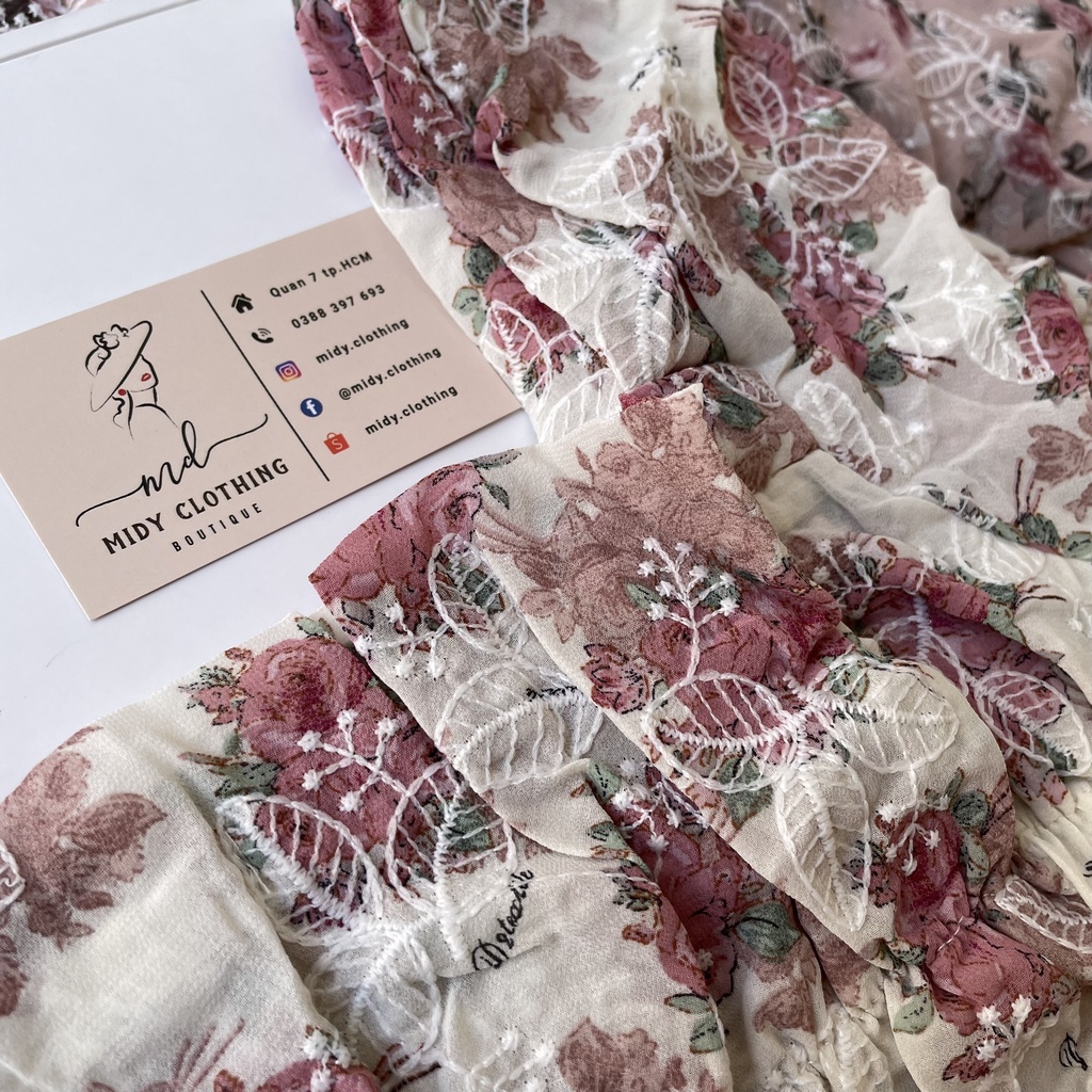 Áo hoa nhí cổ vuông tay bồng nữ hàng Quảng Châu loại dày đẹp
