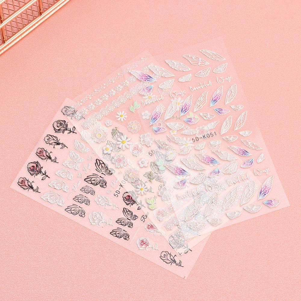 PATH Miếng Dán Trang Trí Móng Tay Họa Tiết Hoa Bướm Dập Nổi 5D Thời Trang DIY