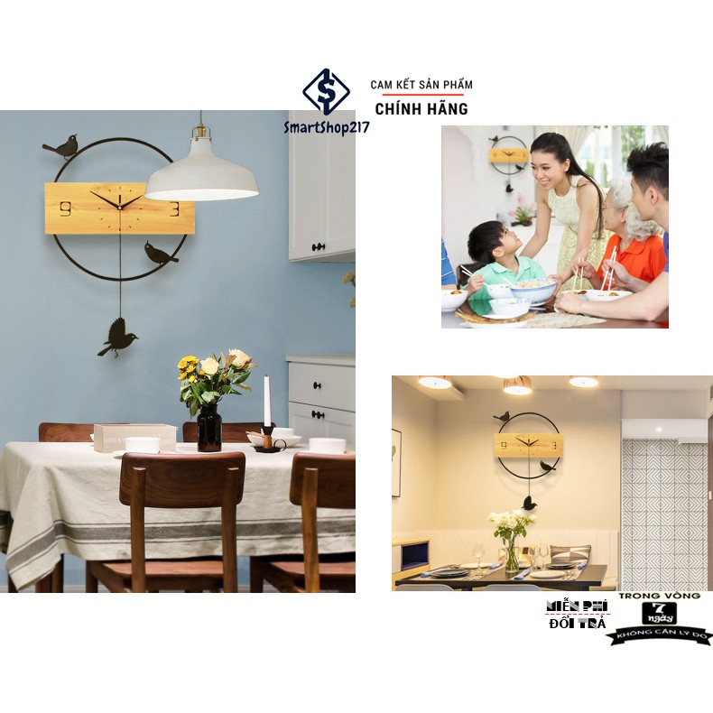 [DH-008] Đồng Hồ Treo Tường Quả Lắc Chim Én (Tặng Decal trang trí + Bộ Kim dự phòng + Đinh treo chống hỏng tường)