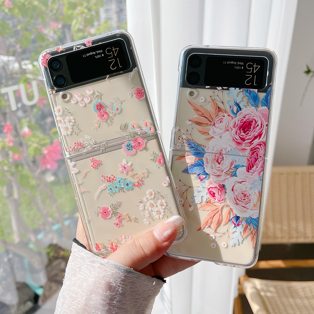 Ốp Điện Thoại Trong Suốt Họa Tiết Hoa Nhỏ Dễ Thương Cho Samsung Galaxy Z Flip 3 4 5 Z Flip5 Flip3 Flip4