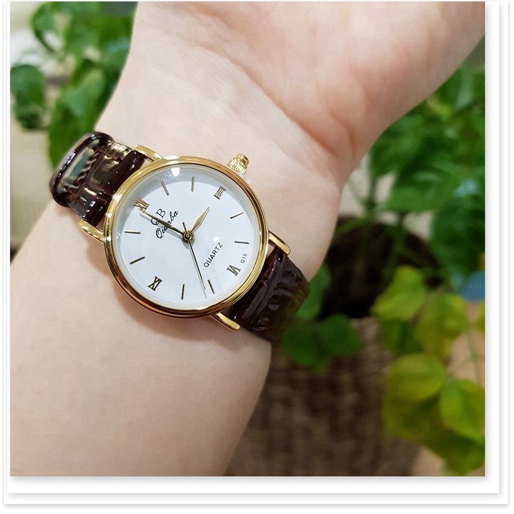 Đồng hồ nữ QB dây da viền vàng thời trang chống nước chống xước tuyệt đối 3atm Tony Watch 68