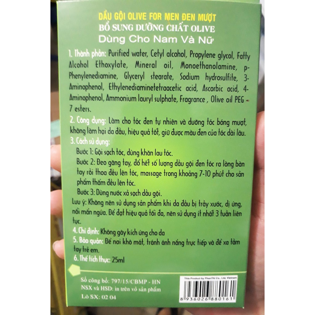 Dầu gội đen mượt Olive For Men 2 mẫu song hành 25ml