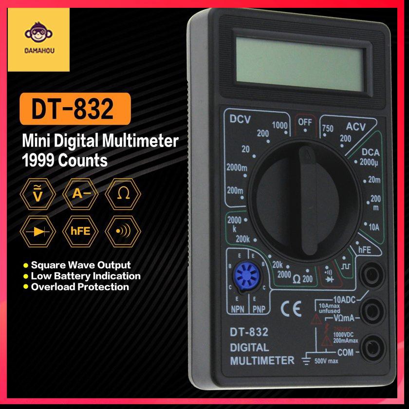 DT-832 Mini Digital Multimeter AC / DC Volt Amp Ohm Diode hFE Máy đo liên tục