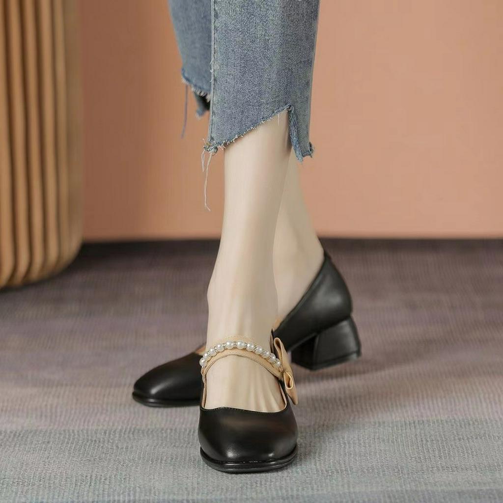 Giày da giày da giày gót dày giày cao gót Mary Jane giày nữ