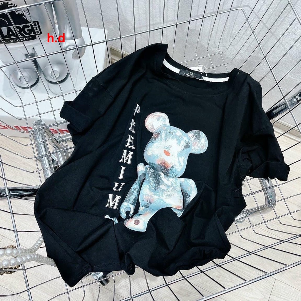 Áo thun tay lỡ cổ tròn gấu Bearbrick Premium hot trend summer 2022 unisex basic dáng oversize nam nữ cotton