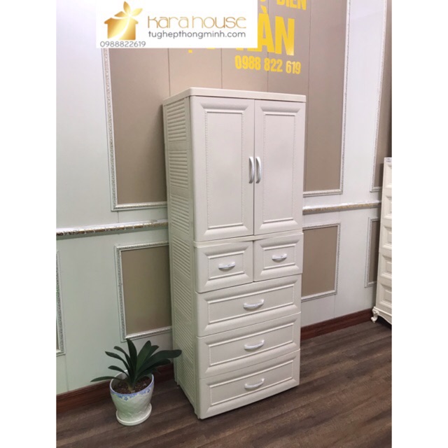 Tủ nhựa giả gỗ cao cấp nhập khẩu. Tủ 7 ngăn coa treo đồ, coa bánh xe, coa tay cầm. Hàng loại 1. Bảo hành 2 năm.